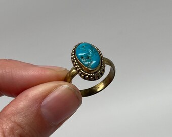 Raw Genuine Turquoise Brass Ring Size 9