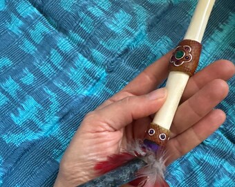 Tepi Pipe and Serpentine Stone Feathers for Rapé