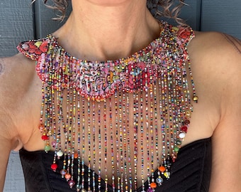 Empress Floral Huipil Beaded Collar Necklace
