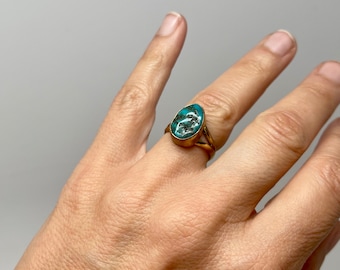 Raw Genuine Turquoise Brass Ring Size 6.5