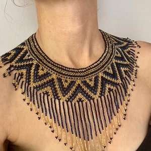 Midnight Gold Empress Beaded Collar Necklace