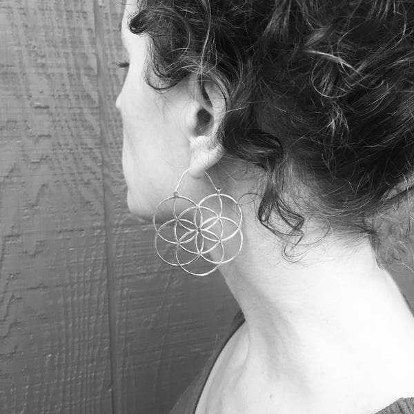 Sterling Silver Seed of Life Sacred Geometry Hoop Earrings