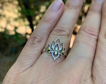 Goddess Lotus Flower Flame Sterling Silver Ring Size 5