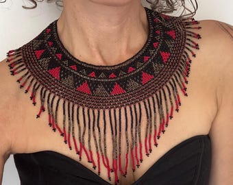 Red Black Bronze Mayan Goddess Pachamama Necklace