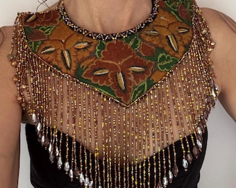 Earth Empress Floral V Embroidered Ceremony Collar Necklace