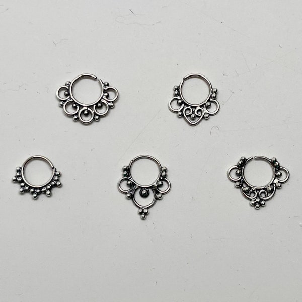 New Designs Sterling Silver Tribal Septum Tragus Nose Rings 925 18 gauge 1.2mm