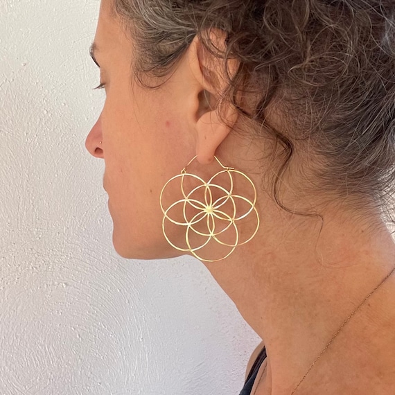 Seed of Life Sacred Geometry Hoop Earrings in Brass - Etsy
