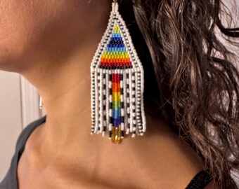 Pyramid Rainbow Priestess Beaded Earrings