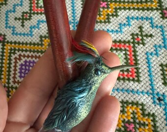 Kuripe Hummingbird Wood Rapé Pipe with Amythest Stone