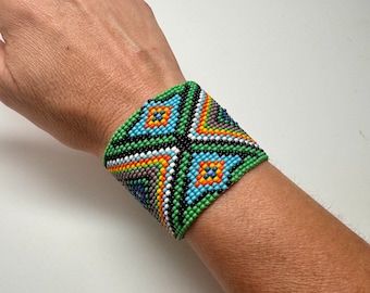 Tribal Medicine Forest Geometric Beaded Cuff Bracelet