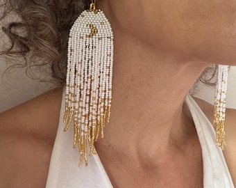 Starry Moon White Gold Priestess Beaded Earrings