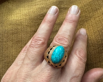 Turquoise Howlite Statement Brass Ring
