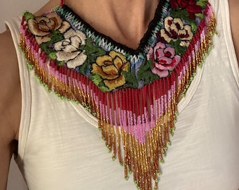Floral Priestess Multicolor Hand Embroidered Ceremonial Collar Necklace