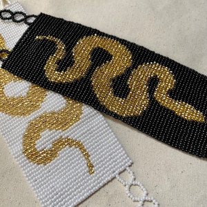 Golden Snake Medicine Beaded Cuff Bracelet White or Black