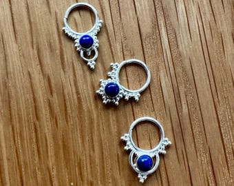ラピスラズリ スターリングシルバー セプタム トラガス ノーズリング 925 18ゲージ 1.2mm