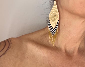 Crème Golden Fringe Beaded Earrings