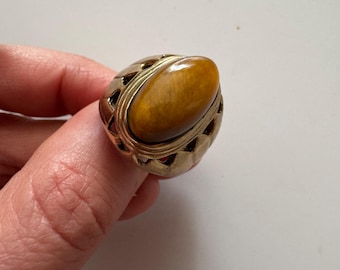 Tigers Eye Statement Brass Ring Size 9.75