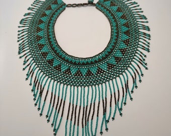 Turquoise Metallic Empress Beaded Collar Necklace