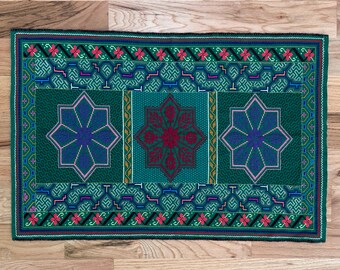 Shipibo Tapestry Icaros Floral Visionary Hand Embroidered Woven Altar Cloth