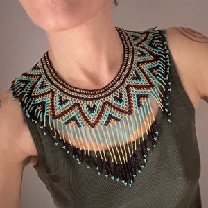 Turquoise Gold Purple Empress Beaded Collar Necklace