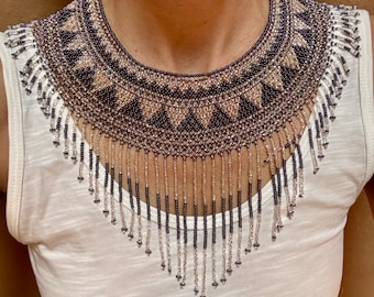 Slate Silver Goddess Beaded Collar Necklace