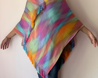 Spring Rainbow Poncho Handwoven Organic Soft Bamboo Natural Plant Dyed