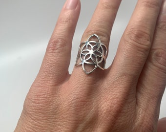 Sterling Silver Lotus Seed of Life Sacred Geometry Ring