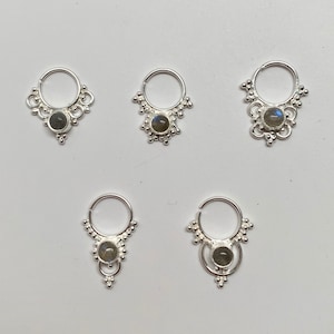 Labradorite Sterling Silver 925 Tragus Septum Nose Rings 18 gauge
