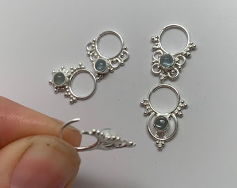 Aquamarine Sterling Silver Goddess Septum Tragus Nose Rings