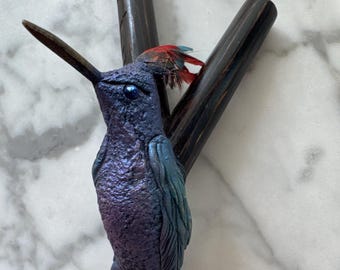Kuripe Hummingbird Chonta Wood Rapé Pipe with Amythest Stone