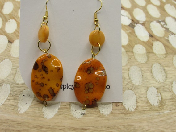 Orange and Gold Clay Beaded Earrings
