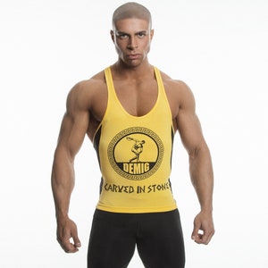 DEMIG Herren Bambus Gelb Tank Tops Herren - Grafik Tank Top Herren - Muskelshirt - Workout Shirts für Herren - Workout Tank Fitness Top