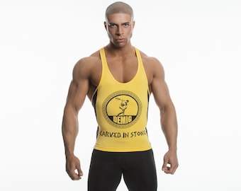 DEMIG Hommes Bambou Jaune Débardeurs Hommes - Débardeur Graphique Hommes - Muscle Shirt - Chemises d'entraînement pour Hommes - Débardeur d'entraînement Fitness Top