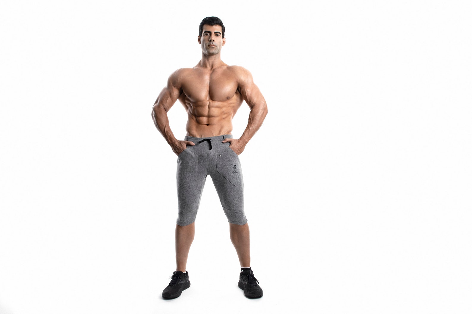 DEMIG Mens Gray Yoga Pants Athletic 3/4 Elastic Waist Training Joggers