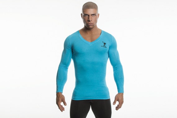 DEMIG Mens Long Sleeve Shirt V Neck Compression Baselayer Bamboo