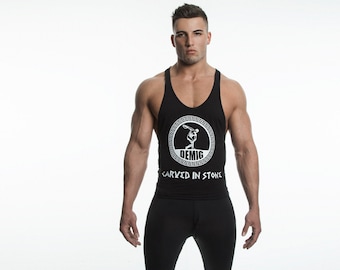 Camiseta de tirantes DEMIG Bamboo Y Back para gimnasio, ajustada, para culturismo.