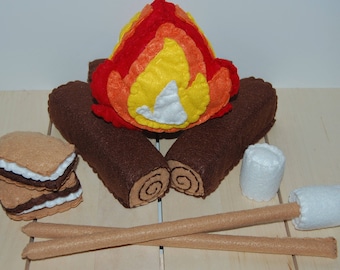 Felt Campfire Set, Felt Food, Spring Toy, Summer Toy, Felt Play Food, Gift for Kids, Pretend Play, Kids Toys