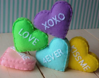 Felt Sweethearts, Felt Hearts, Spring Toy, Summer Toy, Felt Play Food, Conversation Hearts, Felt Food, Kids Toys, Gift for Kids