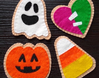 Felt Halloween Sugar Cookies, Halloween Gift for Kids, Felt Food, Felt Pumpkin, Felt Ghost, Kids Toys, Pretend Play Food, Felt Cookies