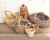Vintage Miniature Basket Lot Small Baskets Various Shapes Woven Baskets