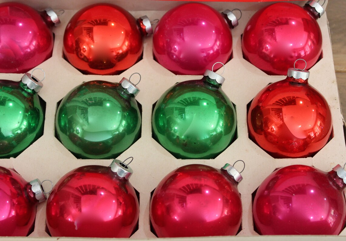 Box Of twelve Vintage Shiny Color Franke Glass Christmas Tree | Etsy