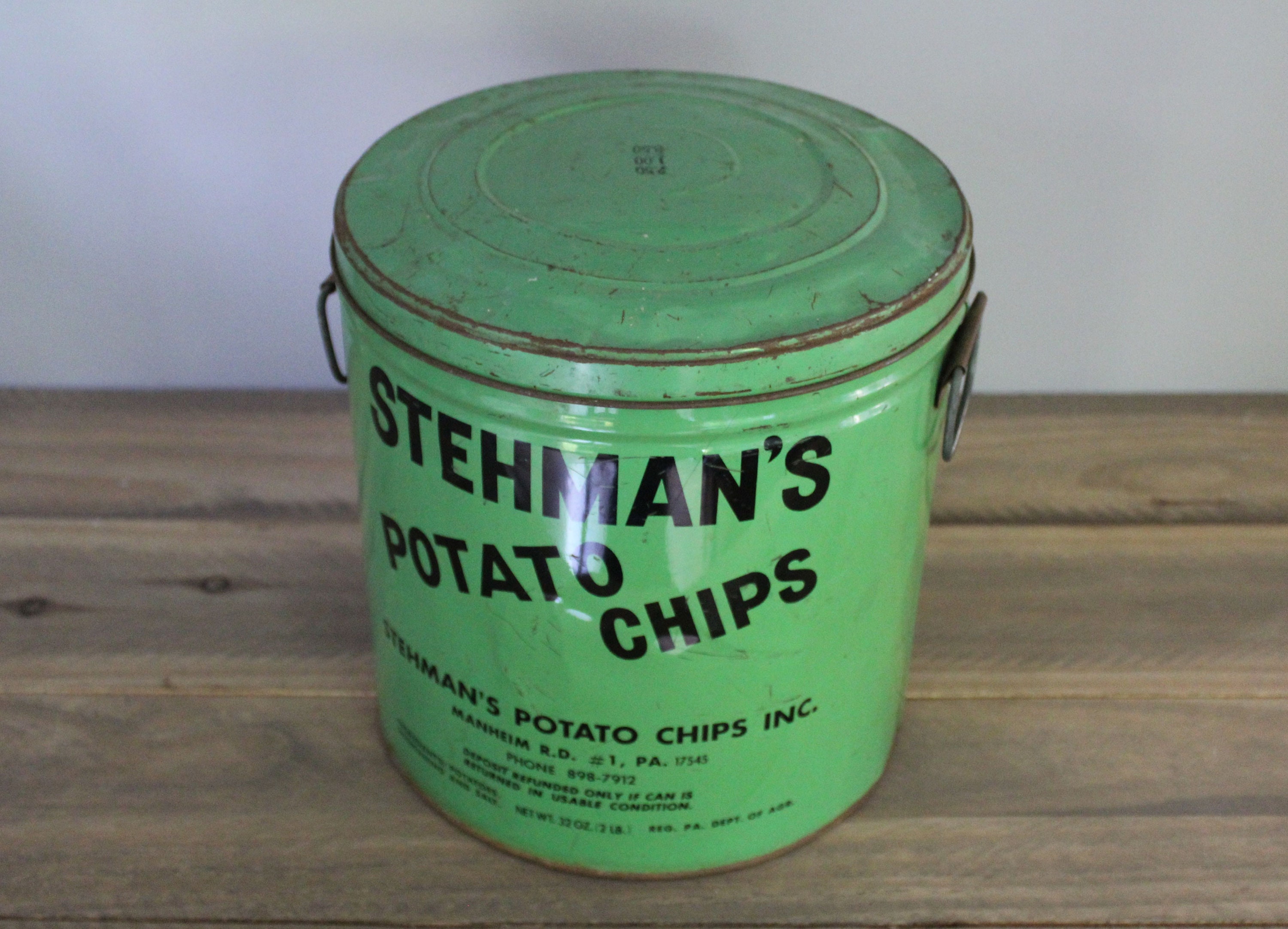Large Vintage Stehman's Potato Chips Tin 32 Ounce 2 Pound Tin 