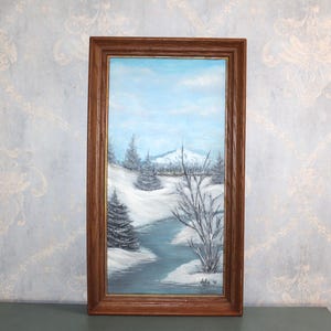 Large Tall Vintage Winter Painting Snowy Winter Scene Vintage Painting Christmas