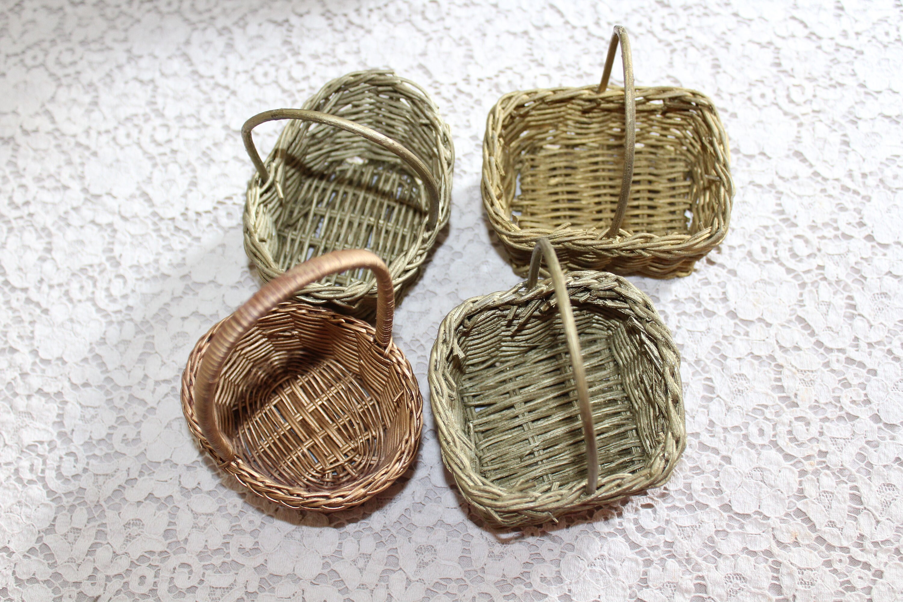 4 Tiny Wicker Baskets Small Basket lot Easter Baskets Favor Etsy