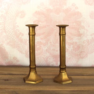 Two Vintage Gold Metal Candle Holders Candlestick Taper Holders Set Of Two