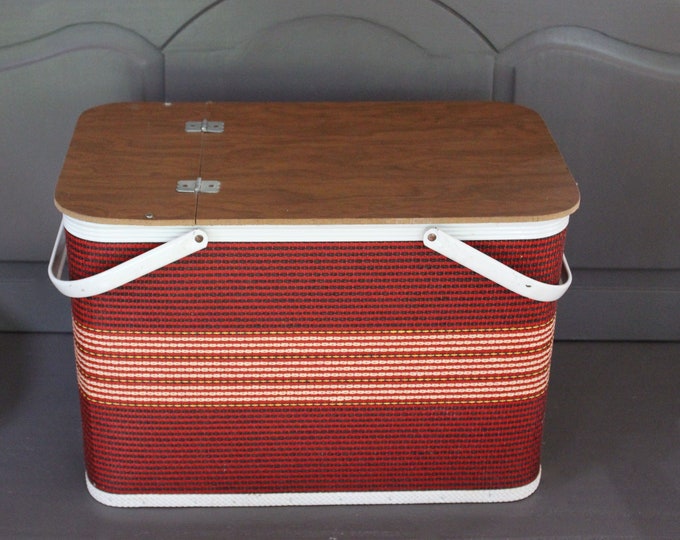 Extra Large Vintage Picnic Basket Red and White Picnic Basket Etsy