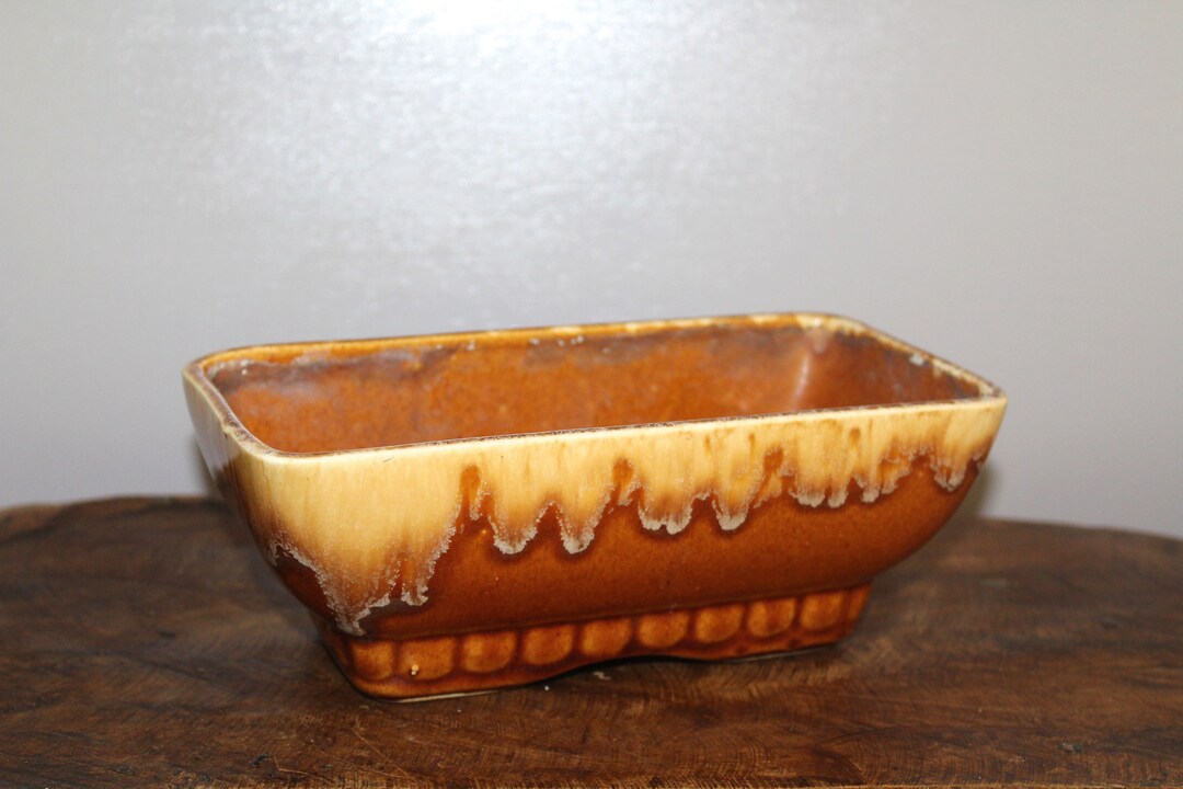 Vintage Brush Planter Mid Century Pottery Brown Drip Glaze Etsy