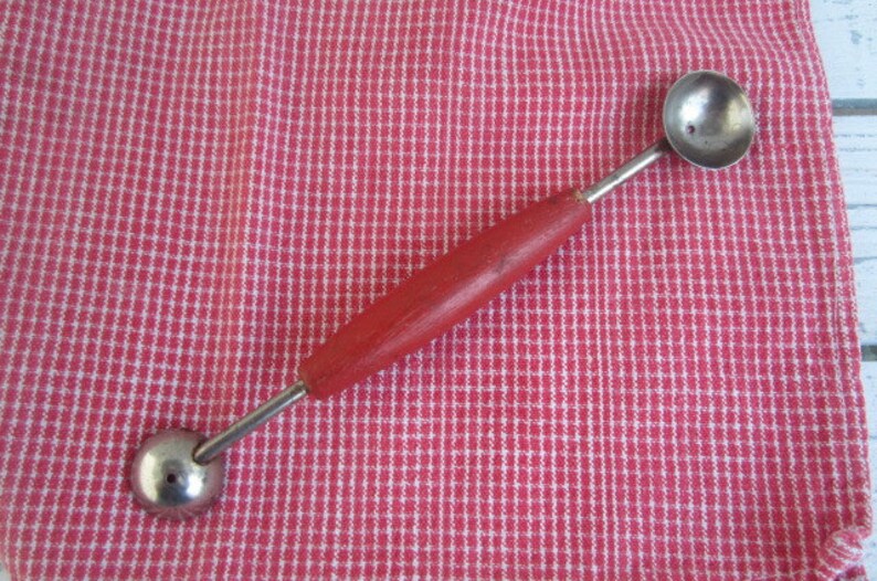 Vintage Melon Baller Vintage Kitchen Tool Red Wood Handle Etsy