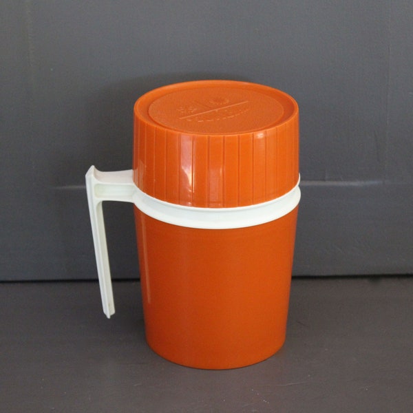 Vintage 1970s Thermos Model No 7002 Orange Hot Cold Thermos Bottle