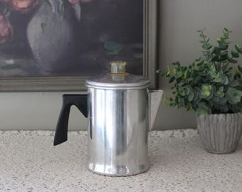 Vintage Smaller Size Aluminum Mirro Percolating Stove Top Coffee Maker